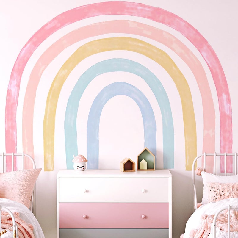 Kingarch Large Watercolor Rainbow Wall Decals, Colorful Peel and Stick Fabric Nursery Wall Decor, Removable Home Room Wall Decor Murals Stickers for Kids Girls Toddler Bedroom Living Room Playroom - Image 1
